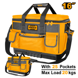 BOLSO DE HERRAMIENTAS CON BASE REFORZADA 16" CON 25 BOLSILLOS - 20KG - HTBG10 INGCO