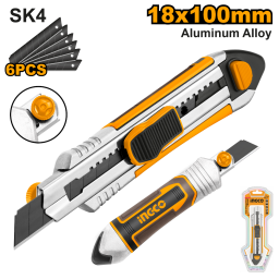 TRINCHETA ALUM 18 MM+ 6 HOJAS INGCO HKNS1808 CON 1 HOJA MATERIAL SK5 SOFT GRIP